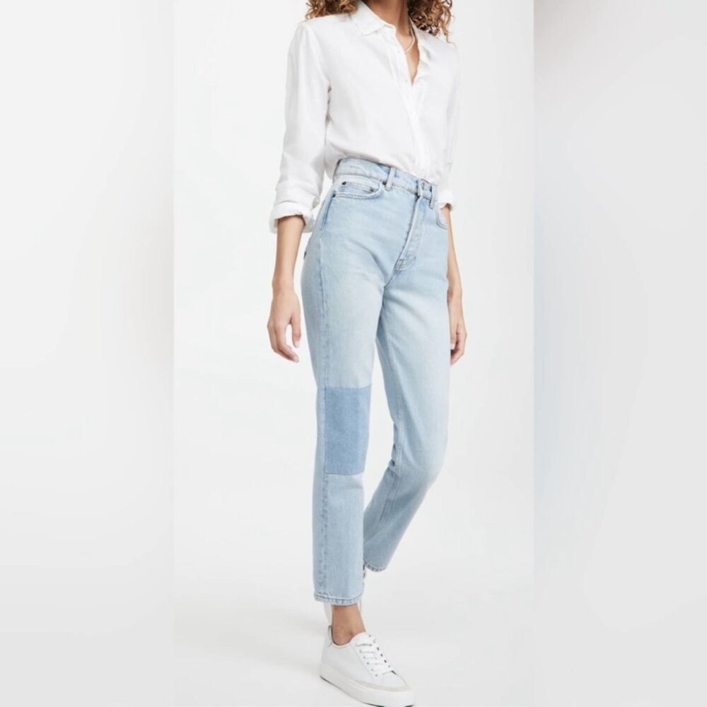 Reformation Cynthia High Rise Straight Leg Patch Jeans Tahoe Light Wash 26 - Picture 16 of 16